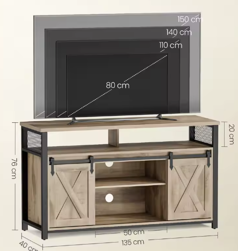 TV-Meubel met 2 Schuifdeuren & Open Planken – Geschikt voor TV’s tot 152 cm