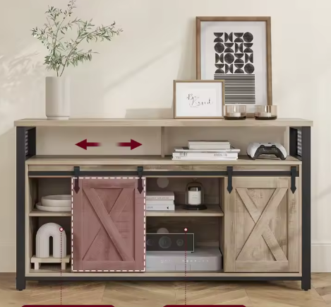TV-Meubel met 2 Schuifdeuren & Open Planken – Geschikt voor TV’s tot 152 cm