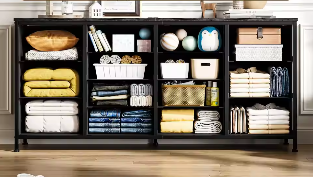 63" Zwart Dressoir TV-Meubel met 14 Lades & Stopcontacten