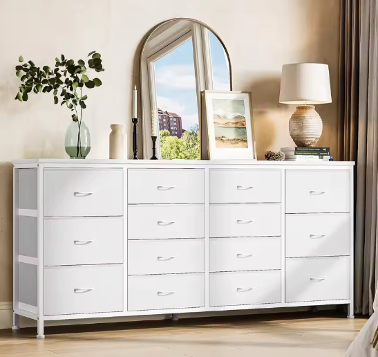 63" Zwart Dressoir TV-Meubel met 14 Lades & Stopcontacten