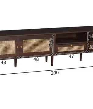 TV-meubel voor 80 inch TV – 2 Rotan Deuren, 2 Lades, Modern Lowboard met 8 Poten, Bruin