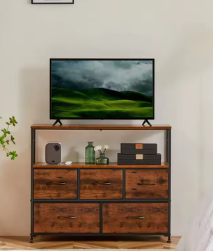 TV-standaard met 5 Stoffen Lades – Opbergkast voor Slaapkamer en Woonkamer