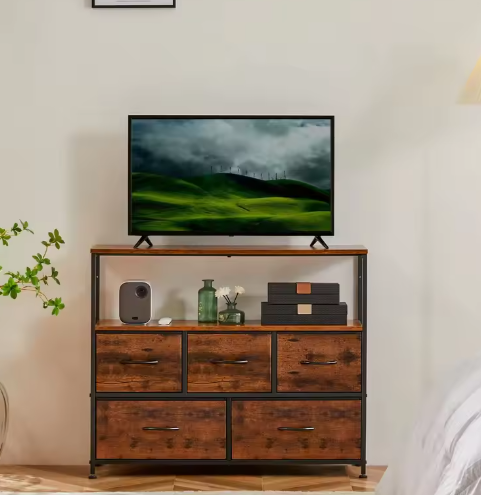 TV-standaard met 5 Stoffen Lades – Opbergkast voor Slaapkamer en Woonkamer