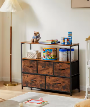 TV-standaard met 5 Stoffen Lades – Opbergkast voor Slaapkamer en Woonkamer