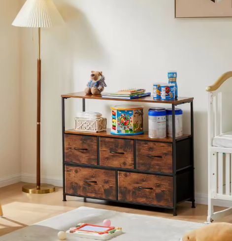 TV-standaard met 5 Stoffen Lades – Opbergkast voor Slaapkamer en Woonkamer