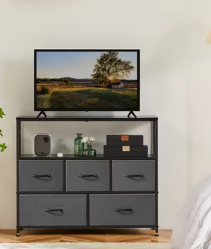 TV-standaard met 5 Stoffen Lades – Opbergkast voor Slaapkamer en Woonkamer
