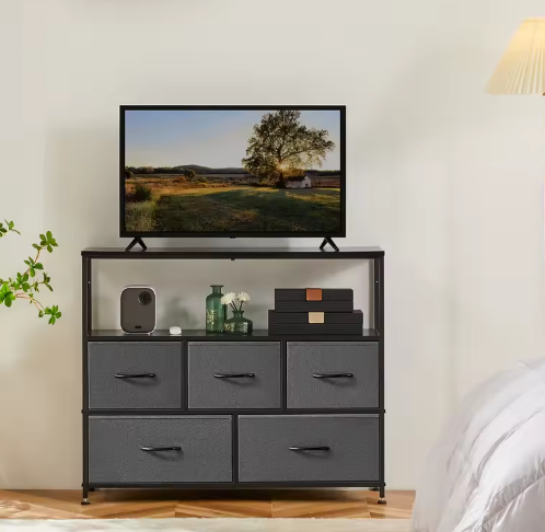 TV-standaard met 5 Stoffen Lades – Opbergkast voor Slaapkamer en Woonkamer