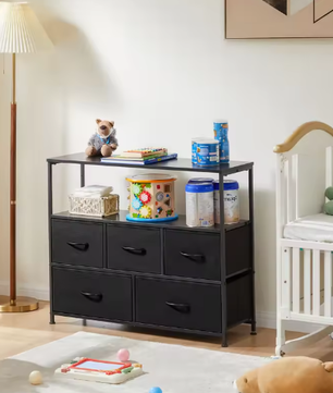 TV-standaard met 5 Stoffen Lades – Opbergkast voor Slaapkamer en Woonkamer