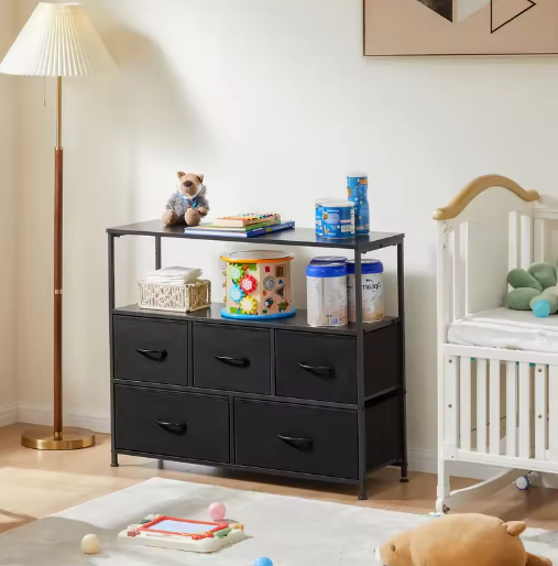 TV-standaard met 5 Stoffen Lades – Opbergkast voor Slaapkamer en Woonkamer