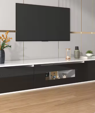 TV-meubel 180 cm met LED-verlichting – Hoogglans Lowboard met 3 Deuren