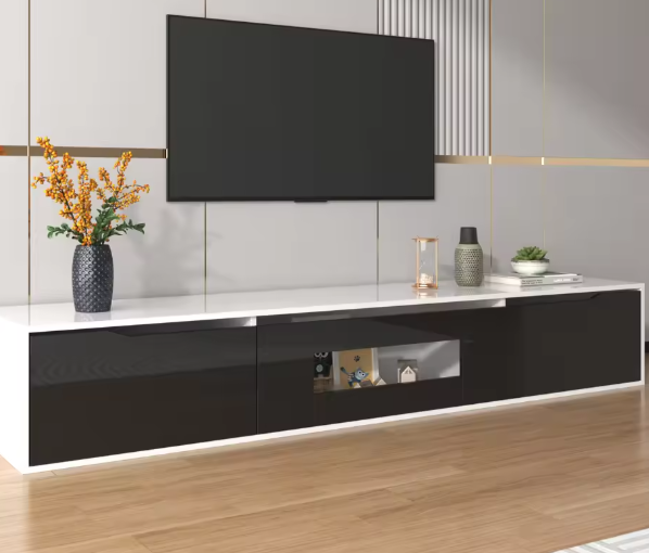 TV-meubel 180 cm met LED-verlichting – Hoogglans Lowboard met 3 Deuren