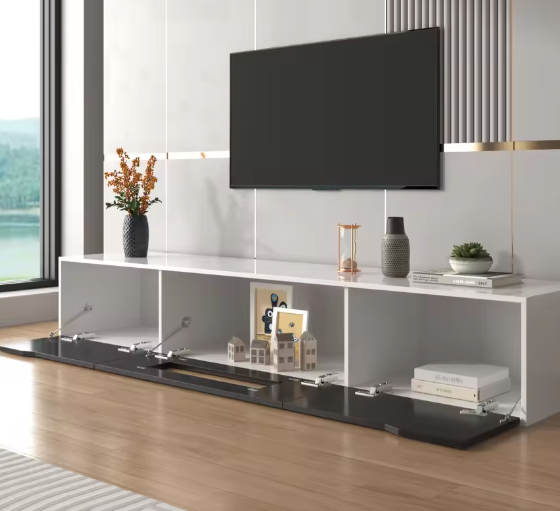 TV-meubel 180 cm met LED-verlichting – Hoogglans Lowboard met 3 Deuren