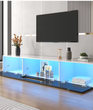 TV-meubel 180 cm met LED-verlichting – Hoogglans Lowboard met 3 Deuren
