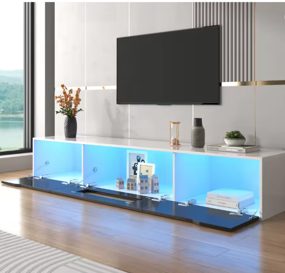 TV-meubel 180 cm met LED-verlichting – Hoogglans Lowboard met 3 Deuren
