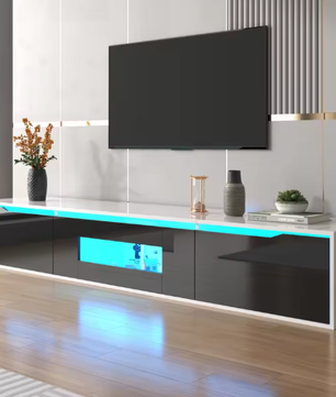 TV-meubel 180 cm met LED-verlichting – Hoogglans Lowboard met 3 Deuren
