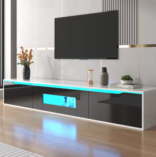 TV-meubel 180 cm met LED-verlichting – Hoogglans Lowboard met 3 Deuren
