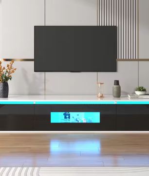 TV-meubel 180 cm met LED-verlichting – Hoogglans Lowboard met 3 Deuren