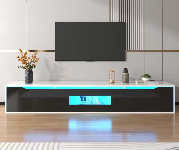 TV-meubel 180 cm met LED-verlichting – Hoogglans Lowboard met 3 Deuren