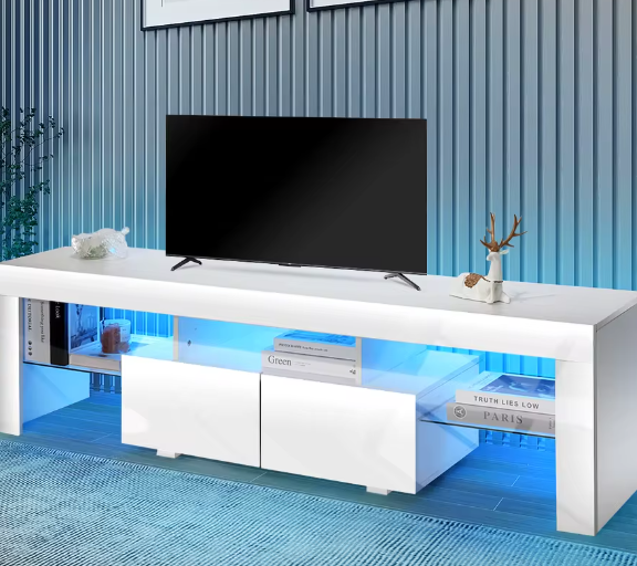 Modern Wit 160 cm TV-meubel – Hoogglans TV-standaard met RGB LED-verlichting