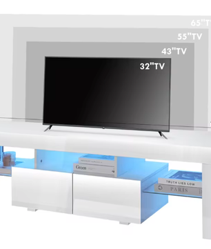 Modern Wit 160 cm TV-meubel – Hoogglans TV-standaard met RGB LED-verlichting