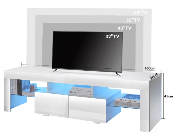 Modern Wit 160 cm TV-meubel – Hoogglans TV-standaard met RGB LED-verlichting