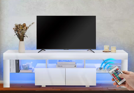 Modern Wit 160 cm TV-meubel – Hoogglans TV-standaard met RGB LED-verlichting