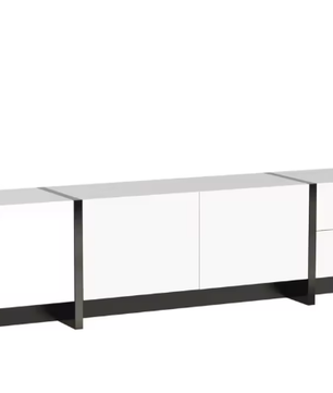 TV-meubel 190x35x45 cm – Lowboard met 2 Lades en 3 Deuren, Wit/Zwart