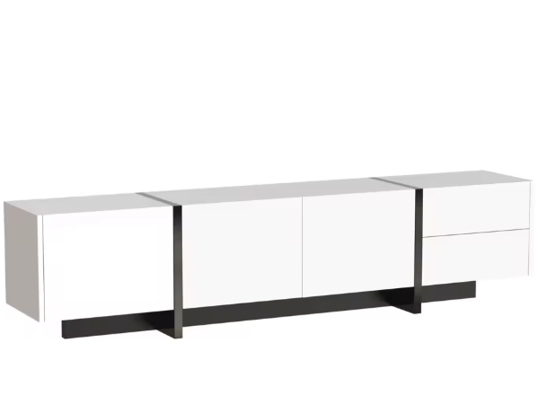 TV-meubel 190x35x45 cm – Lowboard met 2 Lades en 3 Deuren, Wit/Zwart