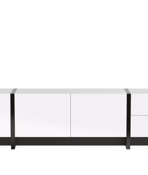 TV-meubel 190x35x45 cm – Lowboard met 2 Lades en 3 Deuren, Wit/Zwart