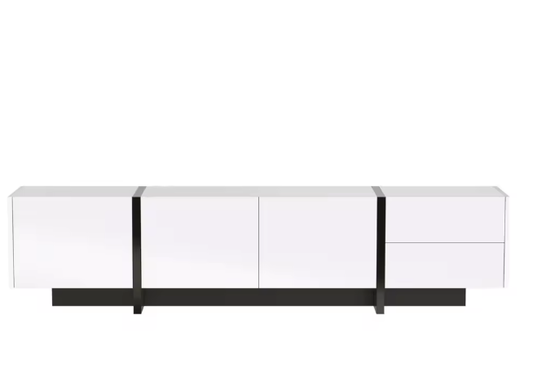 TV-meubel 190x35x45 cm – Lowboard met 2 Lades en 3 Deuren, Wit/Zwart