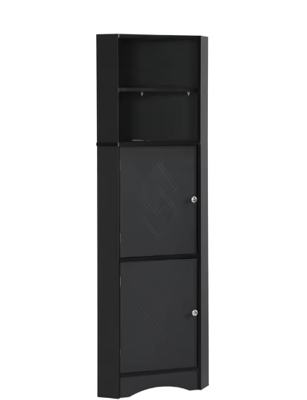 Badkamer Hoekkast 36,5x36,5x155 cm – Modern Zwart Opbergmeubel