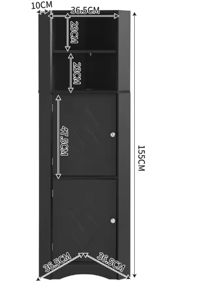 Badkamer Hoekkast 36,5x36,5x155 cm – Modern Zwart Opbergmeubel