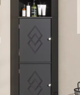 Badkamer Hoekkast 36,5x36,5x155 cm – Modern Zwart Opbergmeubel