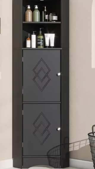 Badkamer Hoekkast 36,5x36,5x155 cm – Modern Zwart Opbergmeubel