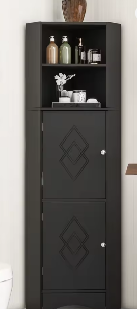 Badkamer Hoekkast 36,5x36,5x155 cm – Modern Zwart Opbergmeubel