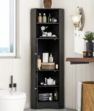 Badkamer Hoekkast 36,5x36,5x155 cm – Modern Zwart Opbergmeubel
