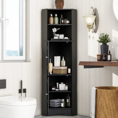 Badkamer Hoekkast 36,5x36,5x155 cm – Modern Zwart Opbergmeubel