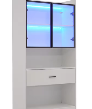 Vitrinekast 80×35,2×153,5 cm – Opbergkast met LED en Pop-up Deuren