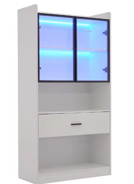 Vitrinekast 80×35,2×153,5 cm – Opbergkast met LED en Pop-up Deuren