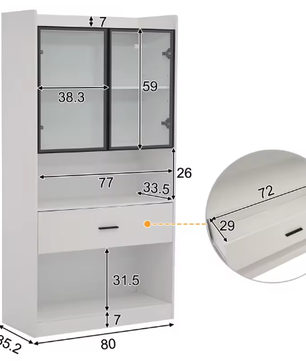 Vitrinekast 80×35,2×153,5 cm – Opbergkast met LED en Pop-up Deuren