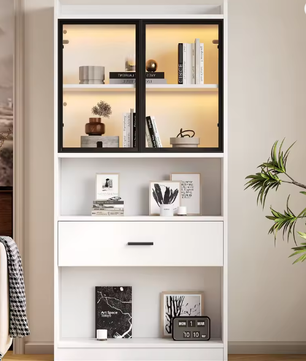 Vitrinekast 80×35,2×153,5 cm – Opbergkast met LED en Pop-up Deuren