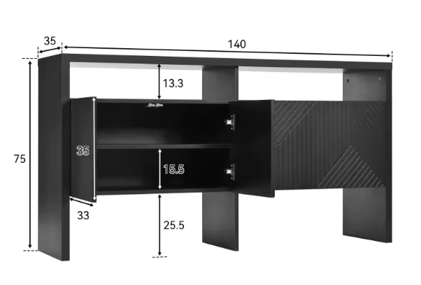 Kast Dressoir 140x75x35 cm – Opbergkast met 4 Deuren & 2 Open Vakken