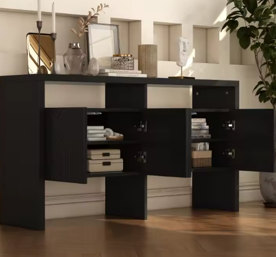 Kast Dressoir 140x75x35 cm – Opbergkast met 4 Deuren & 2 Open Vakken