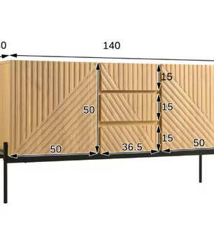 Stijlvol Modern Dressoir met 2 Deuren en 3 Lades, Metalen Poten, TV-Meubel en Buffetkast voor Woonkamer en Eetkamer – H75 x B140 x D40 cm