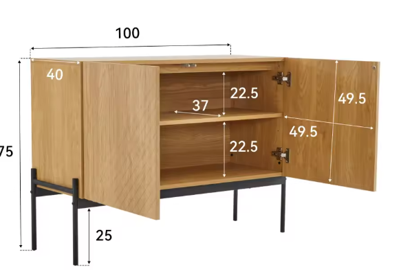 Stijlvol Modern Dressoir met 2 Deuren en 3 Lades, Metalen Poten, TV-Meubel en Buffetkast voor Woonkamer en Eetkamer – H75 x B140 x D40 cm