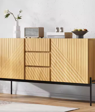 Stijlvol Modern Dressoir met 2 Deuren en 3 Lades, Metalen Poten, TV-Meubel en Buffetkast voor Woonkamer en Eetkamer – H75 x B140 x D40 cm