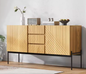 Stijlvol Modern Dressoir met 2 Deuren en 3 Lades, Metalen Poten, TV-Meubel en Buffetkast voor Woonkamer en Eetkamer – H75 x B140 x D40 cm