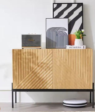 Stijlvol Modern Dressoir met 2 Deuren en 3 Lades, Metalen Poten, TV-Meubel en Buffetkast voor Woonkamer en Eetkamer – H75 x B140 x D40 cm