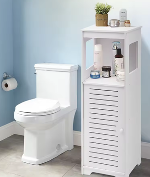 Badkamer Opbergkast Wit – PVC Kast met 4 Lagen en Deur 28×25×90 cm