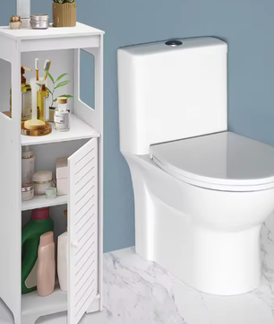 Badkamer Opbergkast Wit – PVC Kast met 4 Lagen en Deur 28×25×90 cm